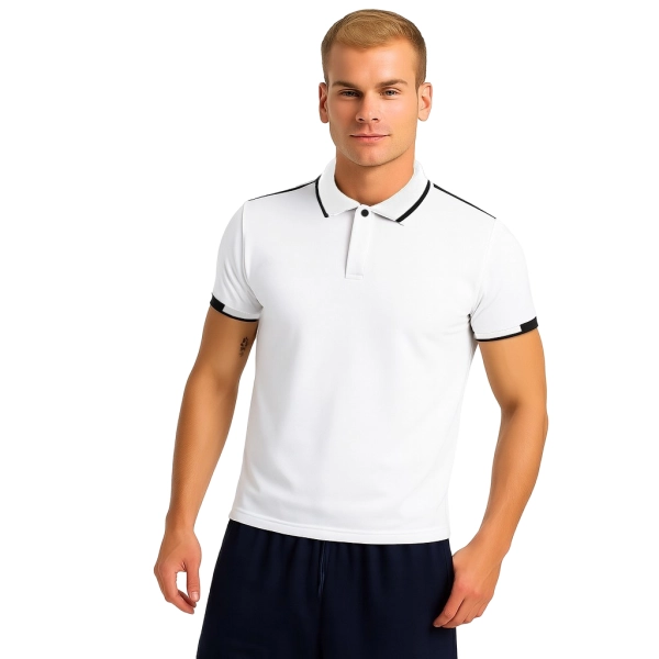 Męska elegancka koszulka polo biała czarne wstawki roz. 3XL